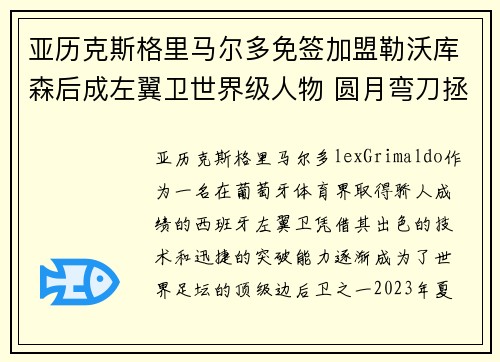 亚历克斯格里马尔多免签加盟勒沃库森后成左翼卫世界级人物 圆月弯刀拯救球队